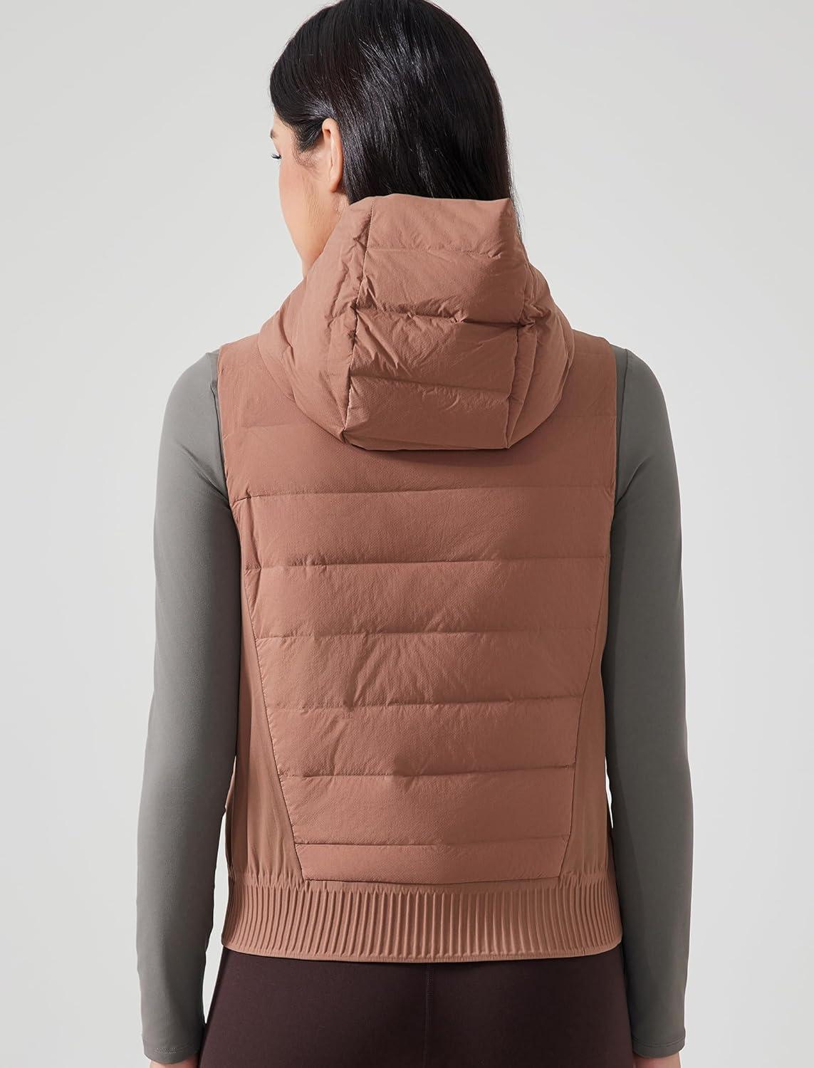 Yvette Women’s Hooded Lightweight Warm Windproof Zip Up Sleeveless Jacket for Hiking Golf Running(Brown)