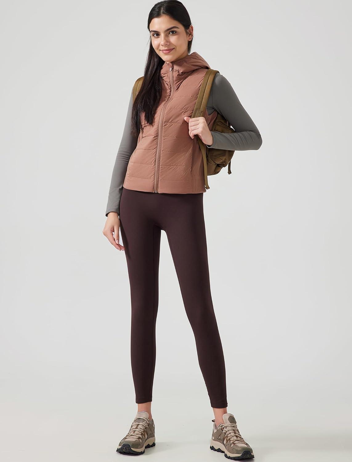 Yvette Women’s Hooded Lightweight Warm Windproof Zip Up Sleeveless Jacket for Hiking Golf Running(Brown)