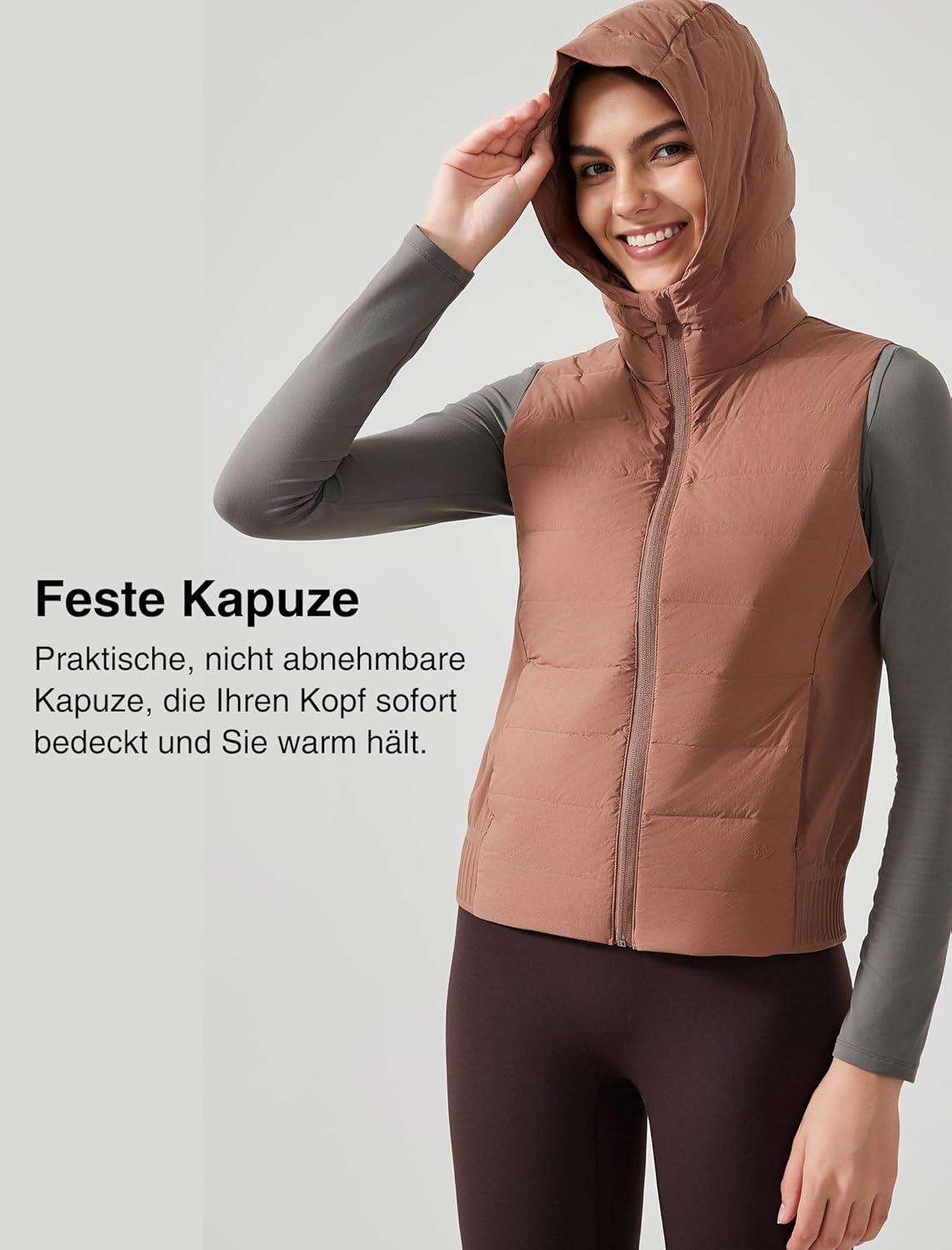 Yvette Women’s Hooded Lightweight Warm Windproof Zip Up Sleeveless Jacket for Hiking Golf Running(Brown)