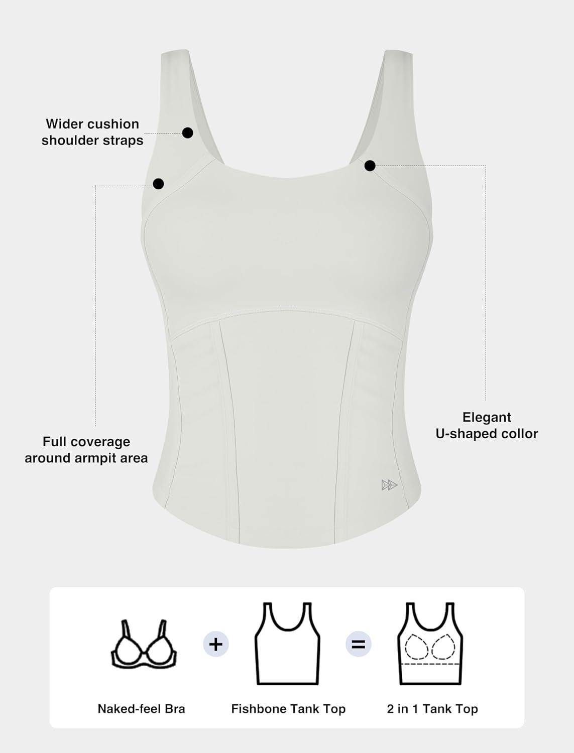 Yvette Athletic Tank Tops for Women Built in Bra Workout Yoga Padded Basic Cami Shirts Gym Tennis Pickleball(White)