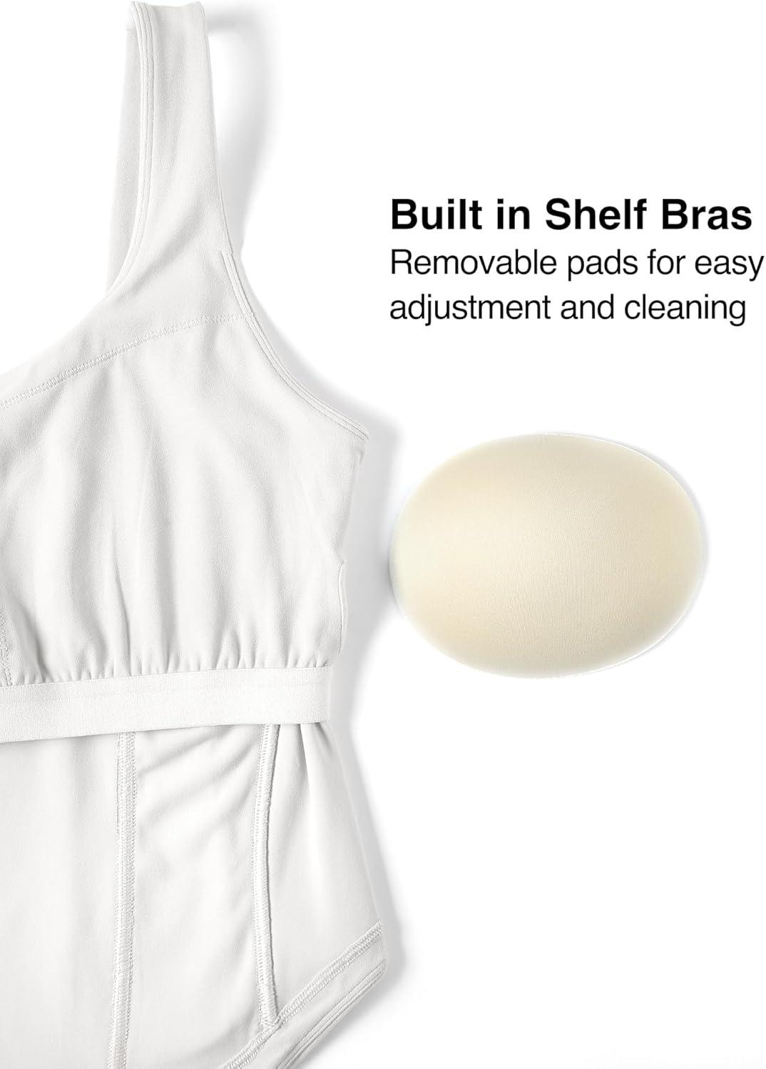 Yvette Athletic Tank Tops for Women Built in Bra Workout Yoga Padded Basic Cami Shirts Gym Tennis Pickleball(White)