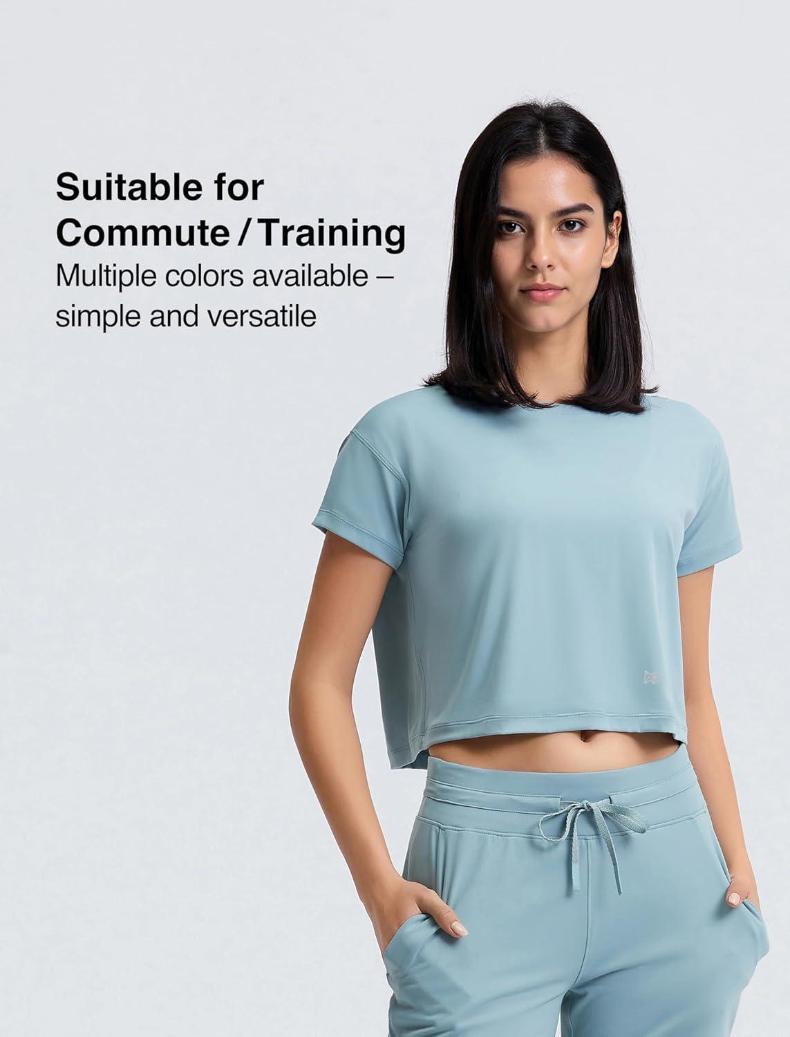 Yvette Workout Crop Tops for Women Loose Fit Short Sleeve Shirts Breathable Athletic Gym Yoga Casual Cropped T-Shirts(Green)