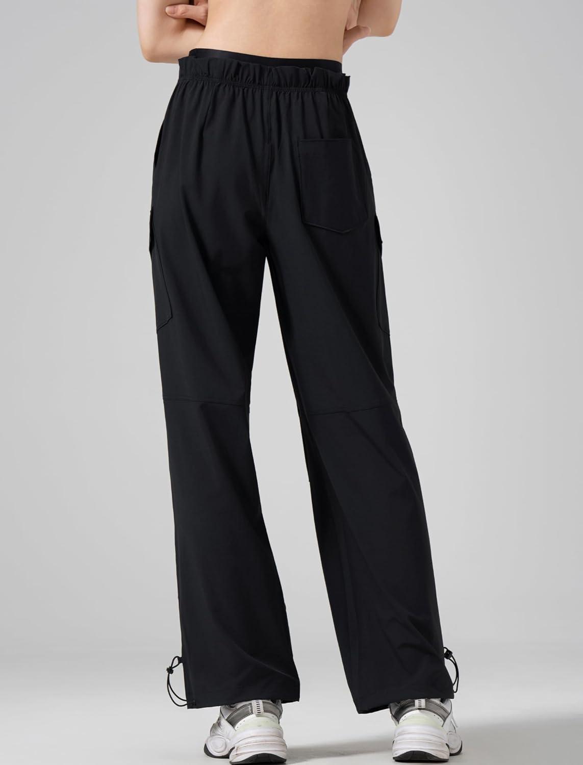 Yvette Cargo Pants for Women High Waisted Quick Dry Lightweight Casual Pants with Pockets(Black)