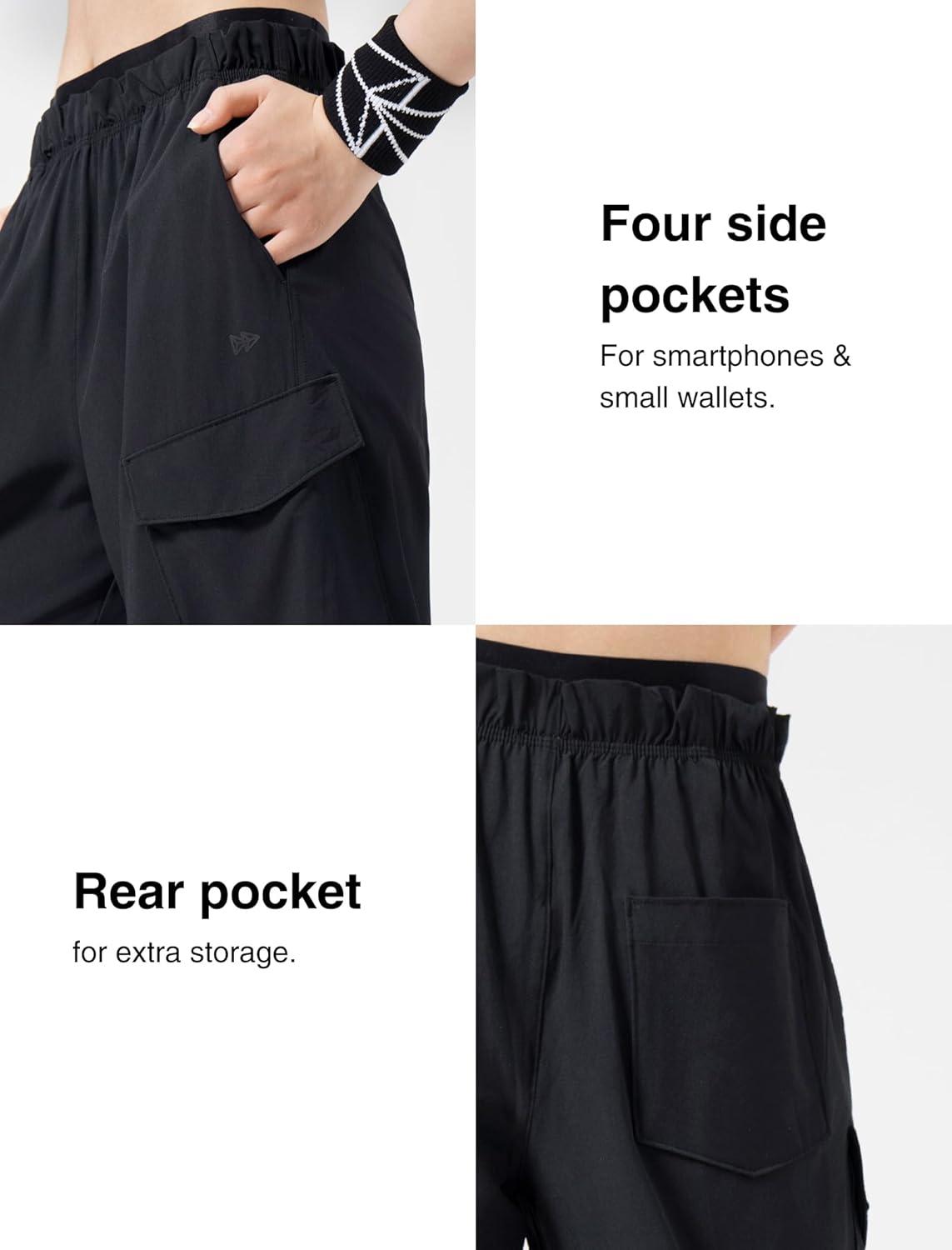 Yvette Cargo Pants for Women High Waisted Quick Dry Lightweight Casual Pants with Pockets(Black)