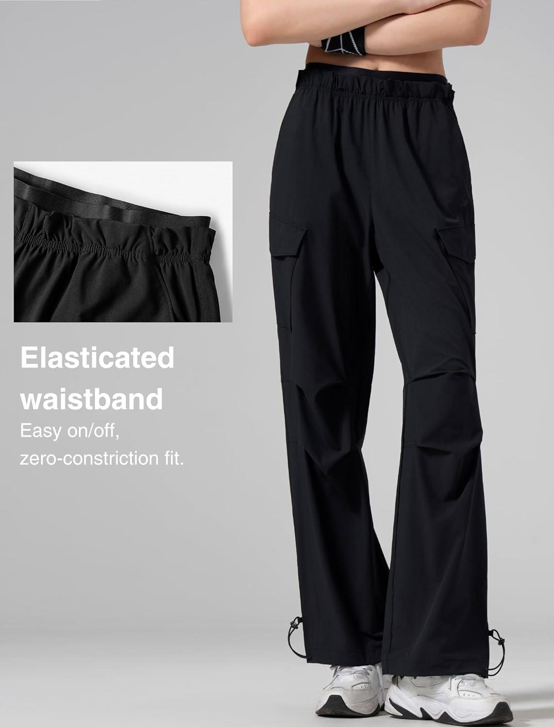 Yvette Cargo Pants for Women High Waisted Quick Dry Lightweight Casual Pants with Pockets(Black)