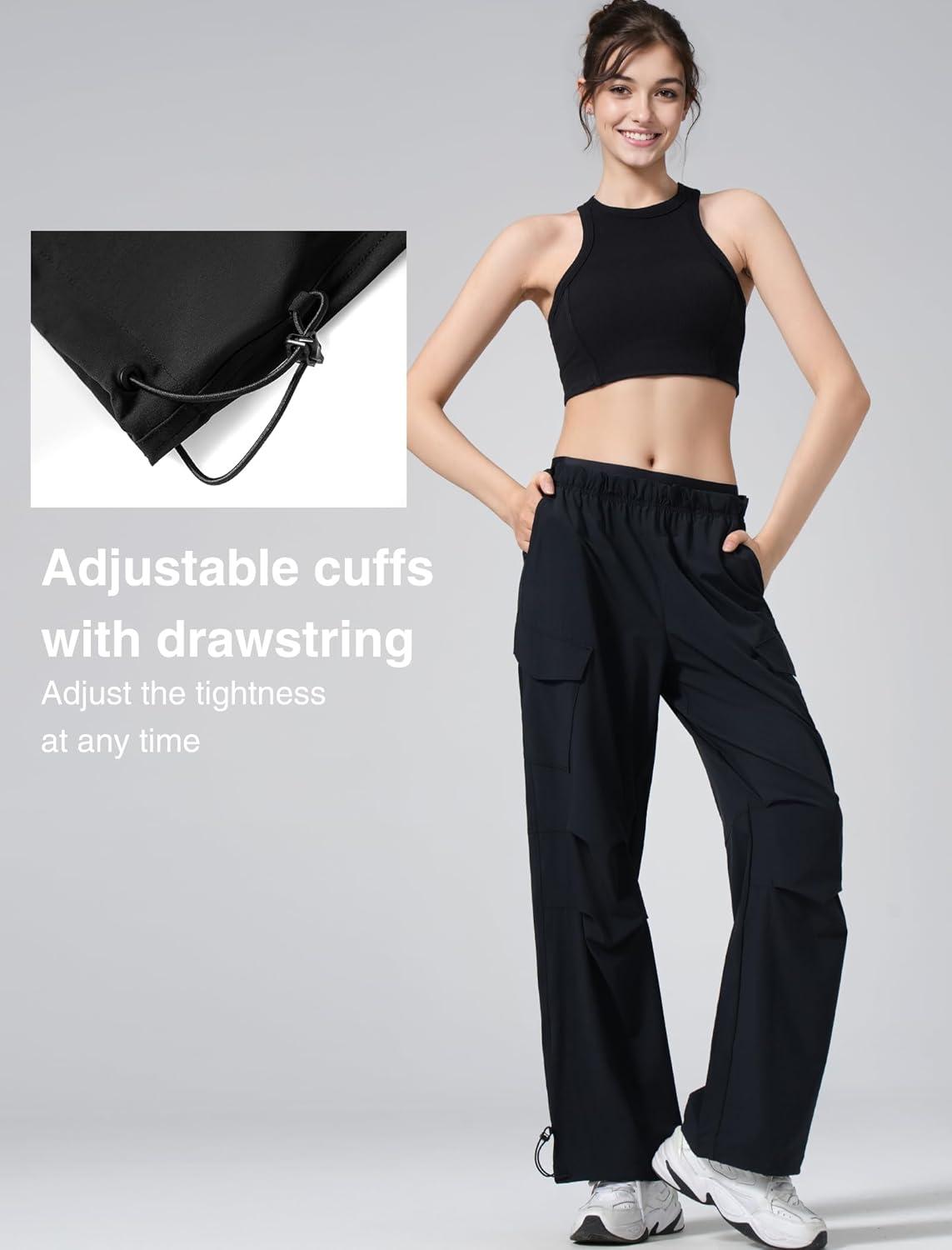 Yvette Cargo Pants for Women High Waisted Quick Dry Lightweight Casual Pants with Pockets(Black)