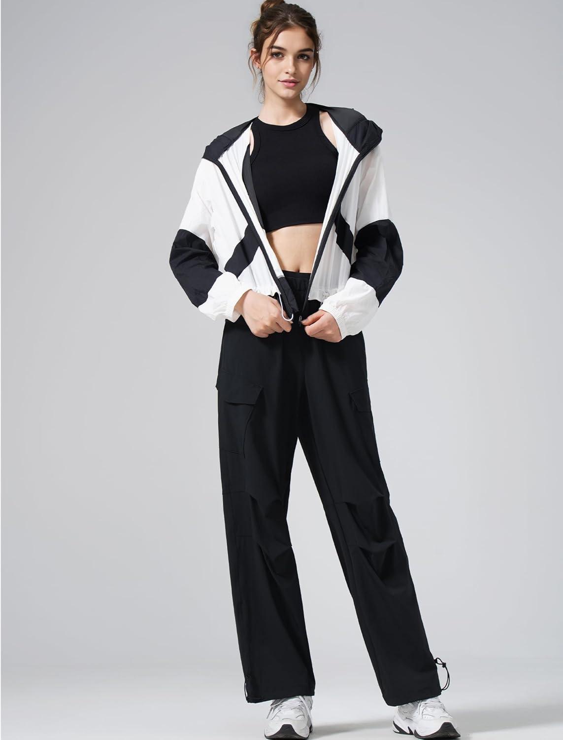 Yvette Cargo Pants for Women High Waisted Quick Dry Lightweight Casual Pants with Pockets(Black)