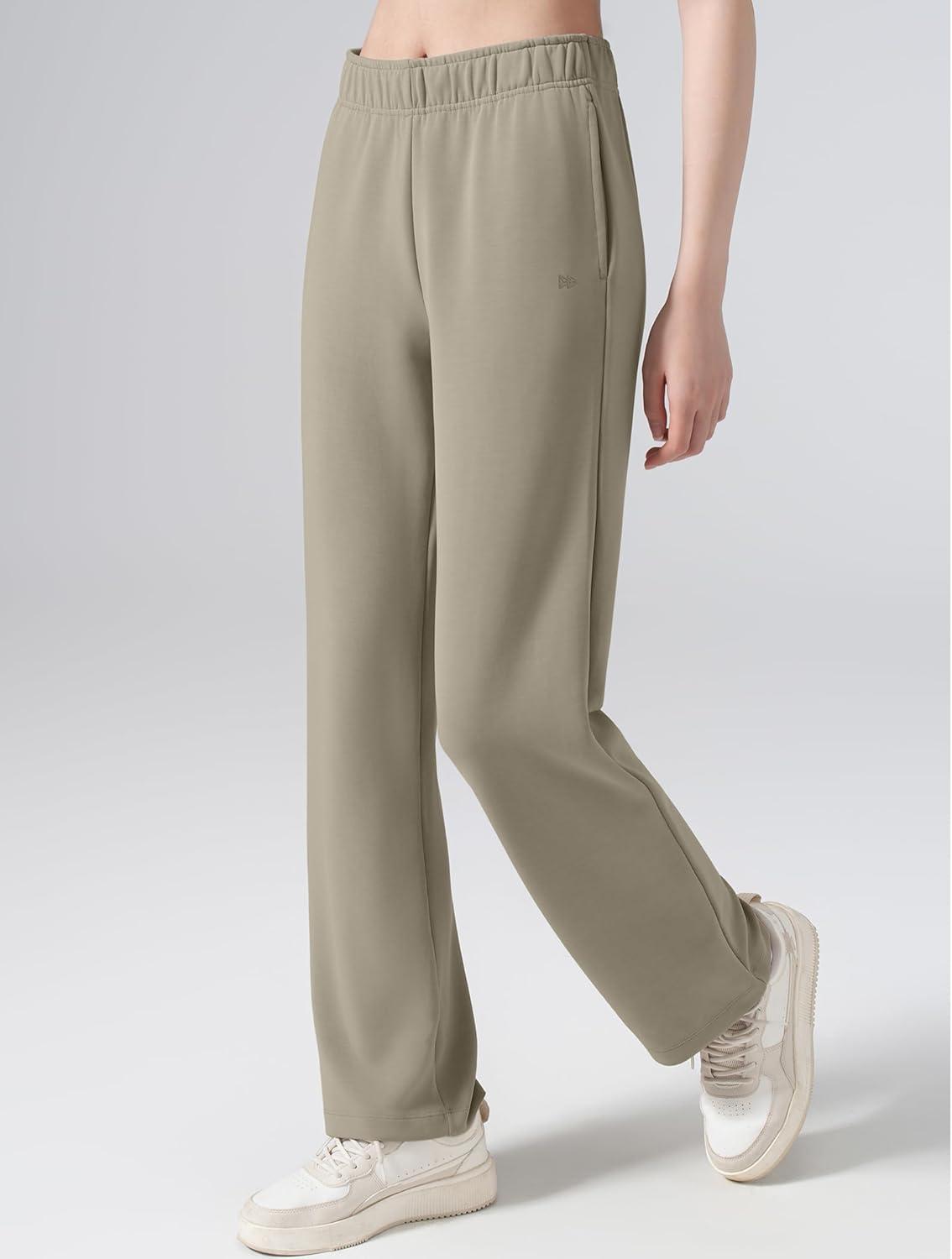 Yvette Women’s Sweatpants Casual Pants Open Bottom with Pockets Yoga Lounge(Oak)