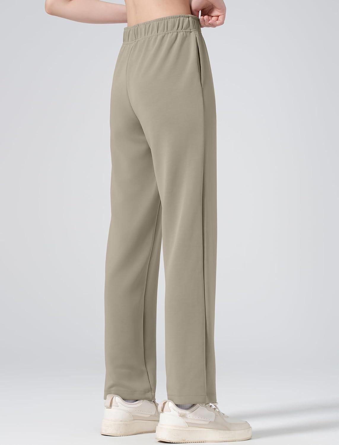 Yvette Women’s Sweatpants Casual Pants Open Bottom with Pockets Yoga Lounge(Oak)