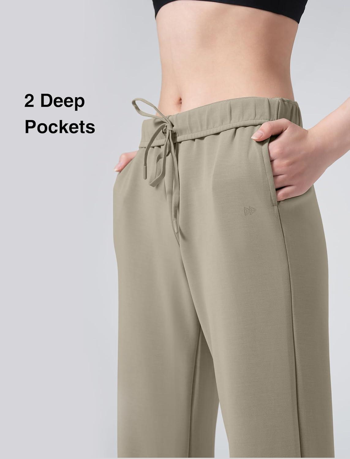 Yvette Women’s Sweatpants Casual Pants Open Bottom with Pockets Yoga Lounge(Oak)