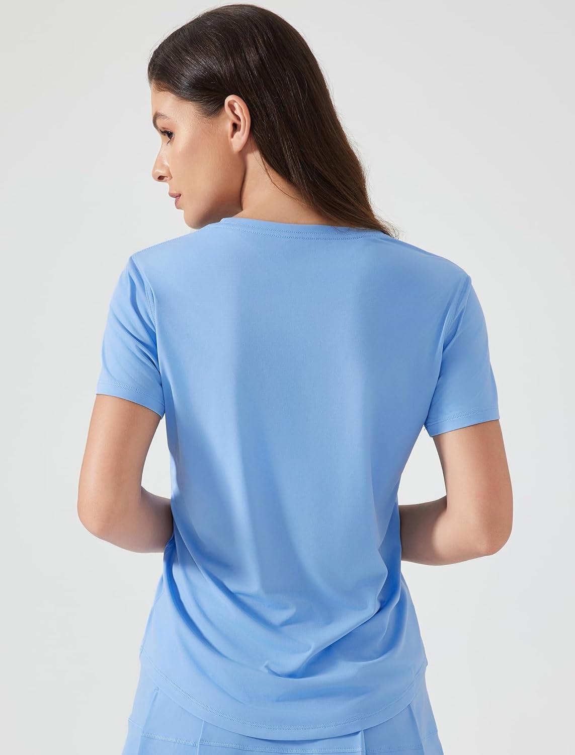 Yvette Women’s Athletic Shirts Short Sleeve Workout Tennis Yoga Running Gym Basic Tee Top Casual T-Shirts(Blue)
