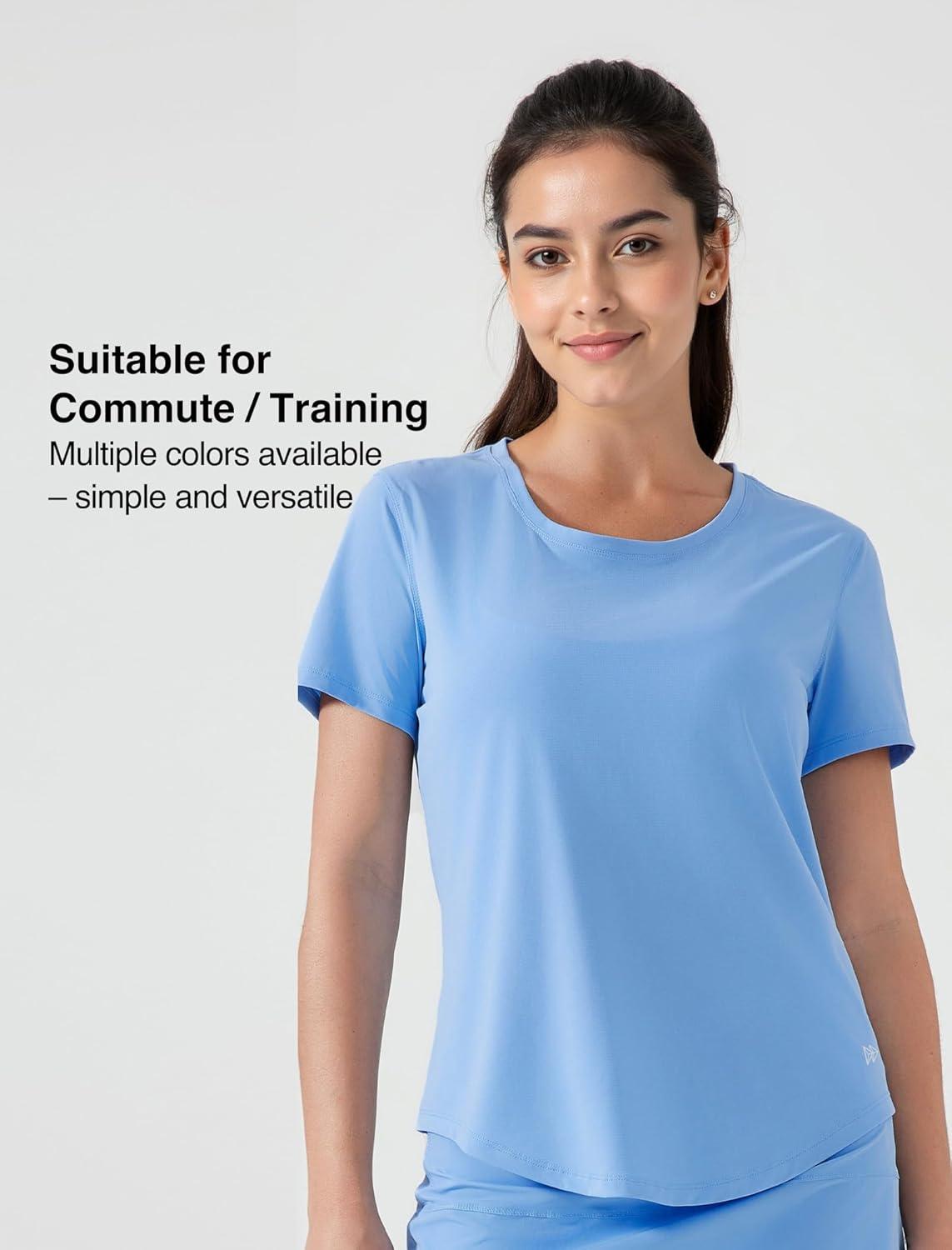 Yvette Women’s Athletic Shirts Short Sleeve Workout Tennis Yoga Running Gym Basic Tee Top Casual T-Shirts(Blue)