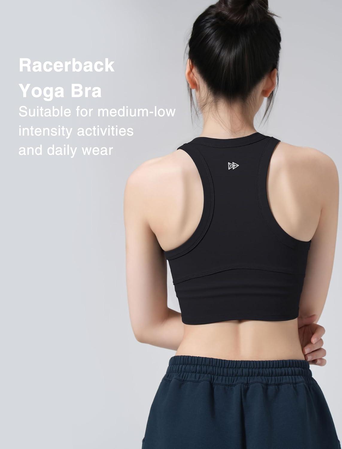 Yvette Longline High Neck Sports Bras for Women Racerback Padded Crop Tank Top with Built in Bra Workout Yoga(Black)