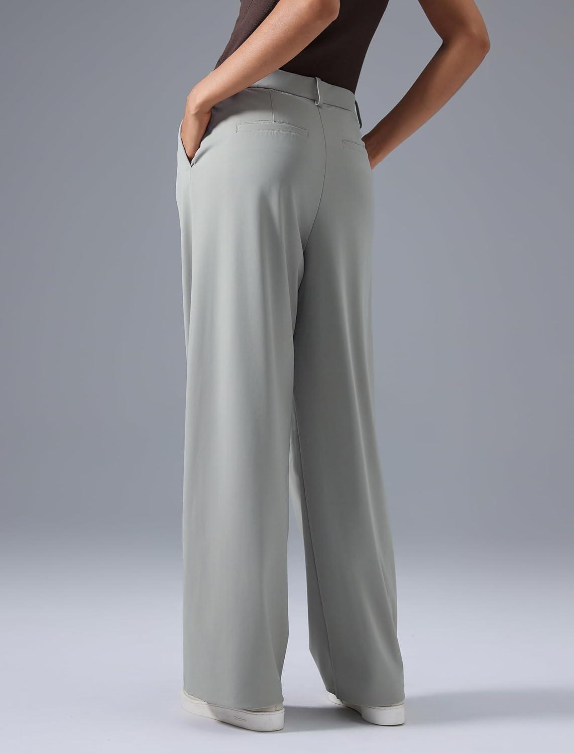 Yvette Dress Pants for Women Wide Leg Pleated Trousers High Waist Yoga Pants with Pockets(Stone)