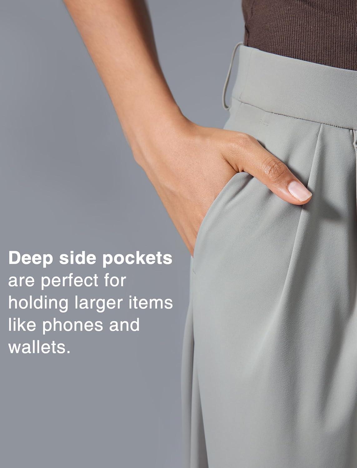 Yvette Dress Pants for Women Wide Leg Pleated Trousers High Waist Yoga Pants with Pockets(Stone)