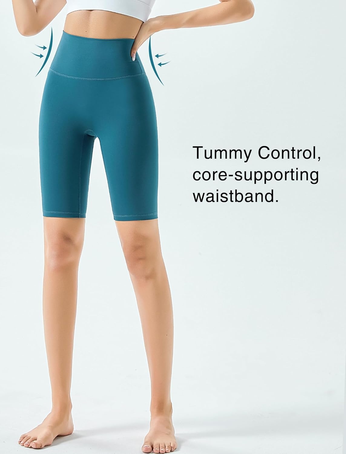 Yvette Womens Biker Shorts Tummy Control High Waist Running Workout Yoga Shorts(Sea Blue)