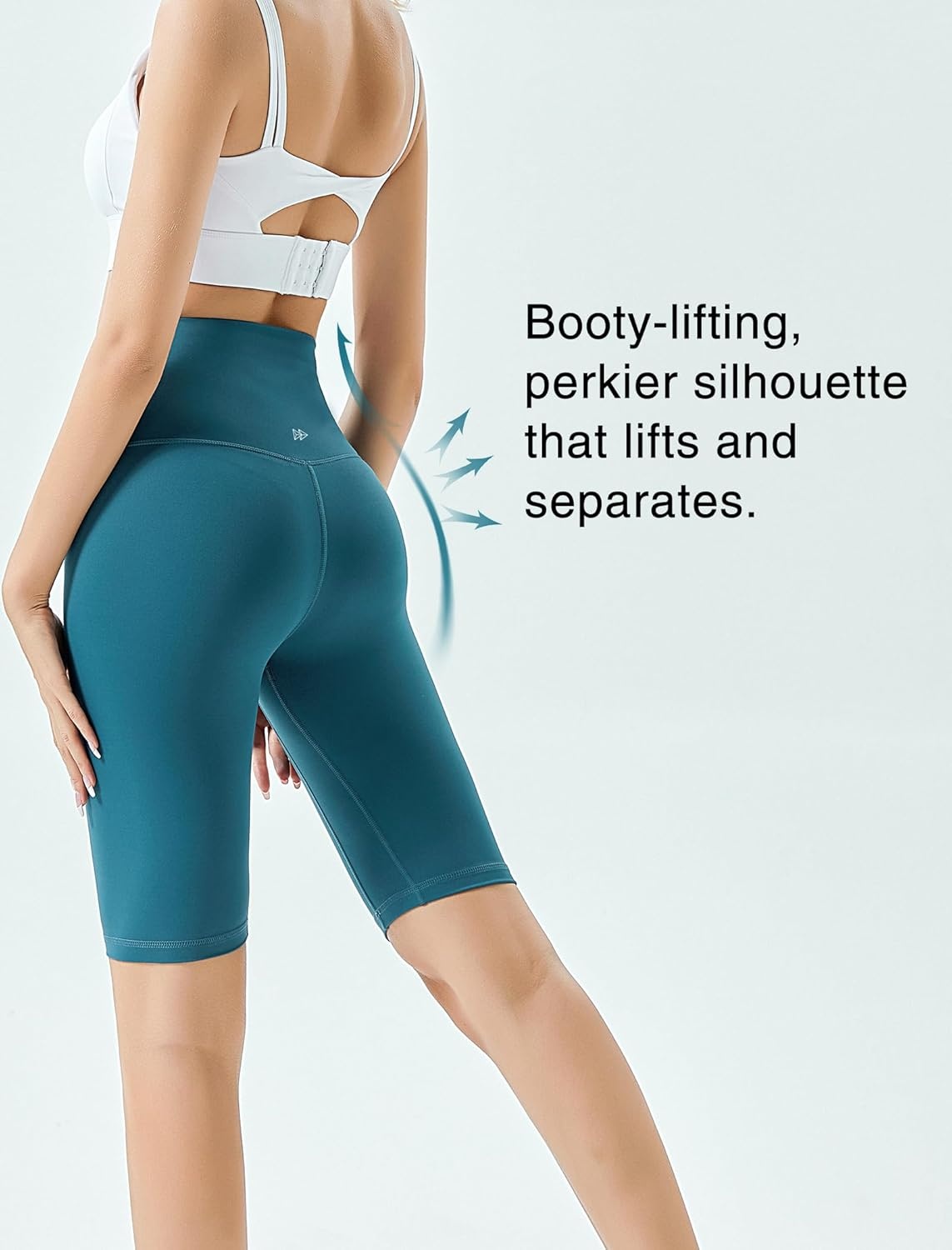 Yvette Womens Biker Shorts Tummy Control High Waist Running Workout Yoga Shorts(Sea Blue)