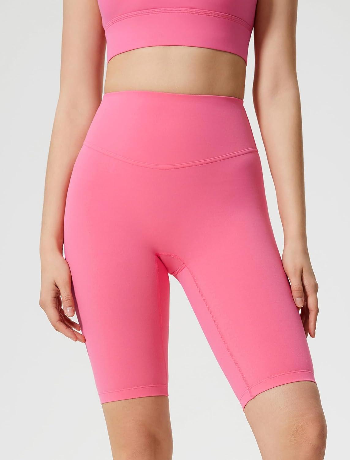 Yvette Biker Shorts for Women Tummy Control High Waist Running Workout Gym Yoga Shorts(Pink)