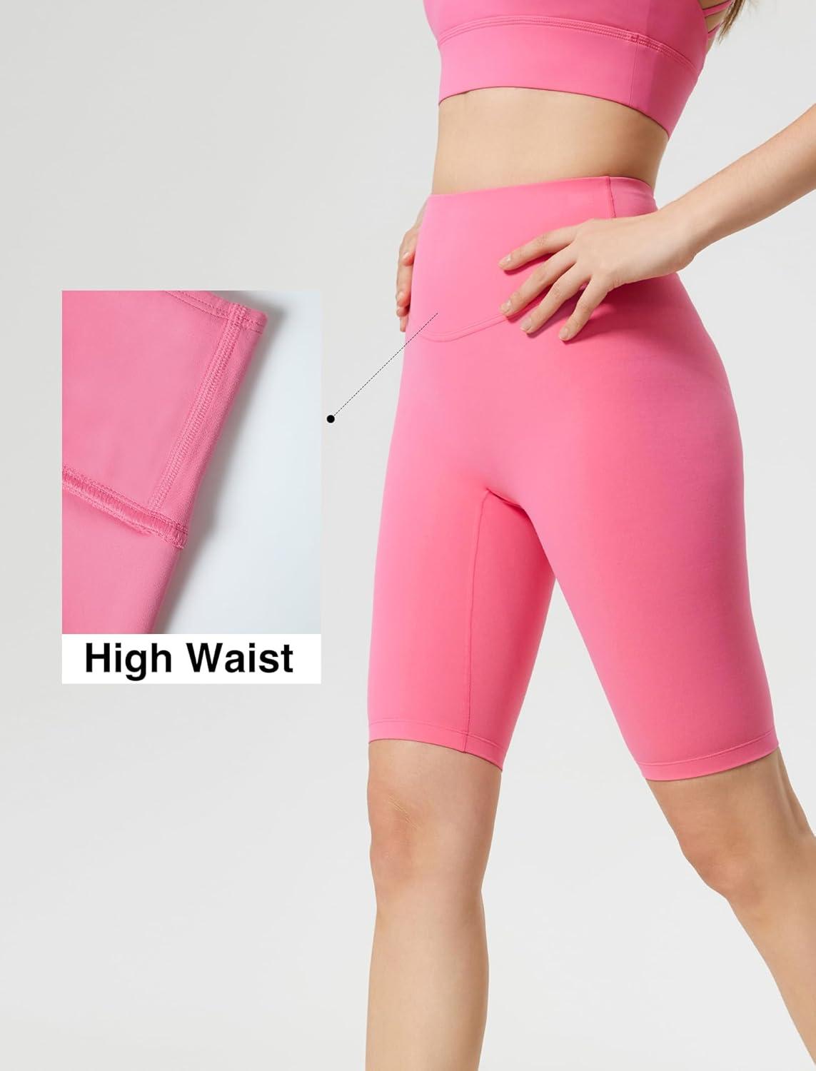 Yvette Biker Shorts for Women Tummy Control High Waist Running Workout Gym Yoga Shorts(Pink)