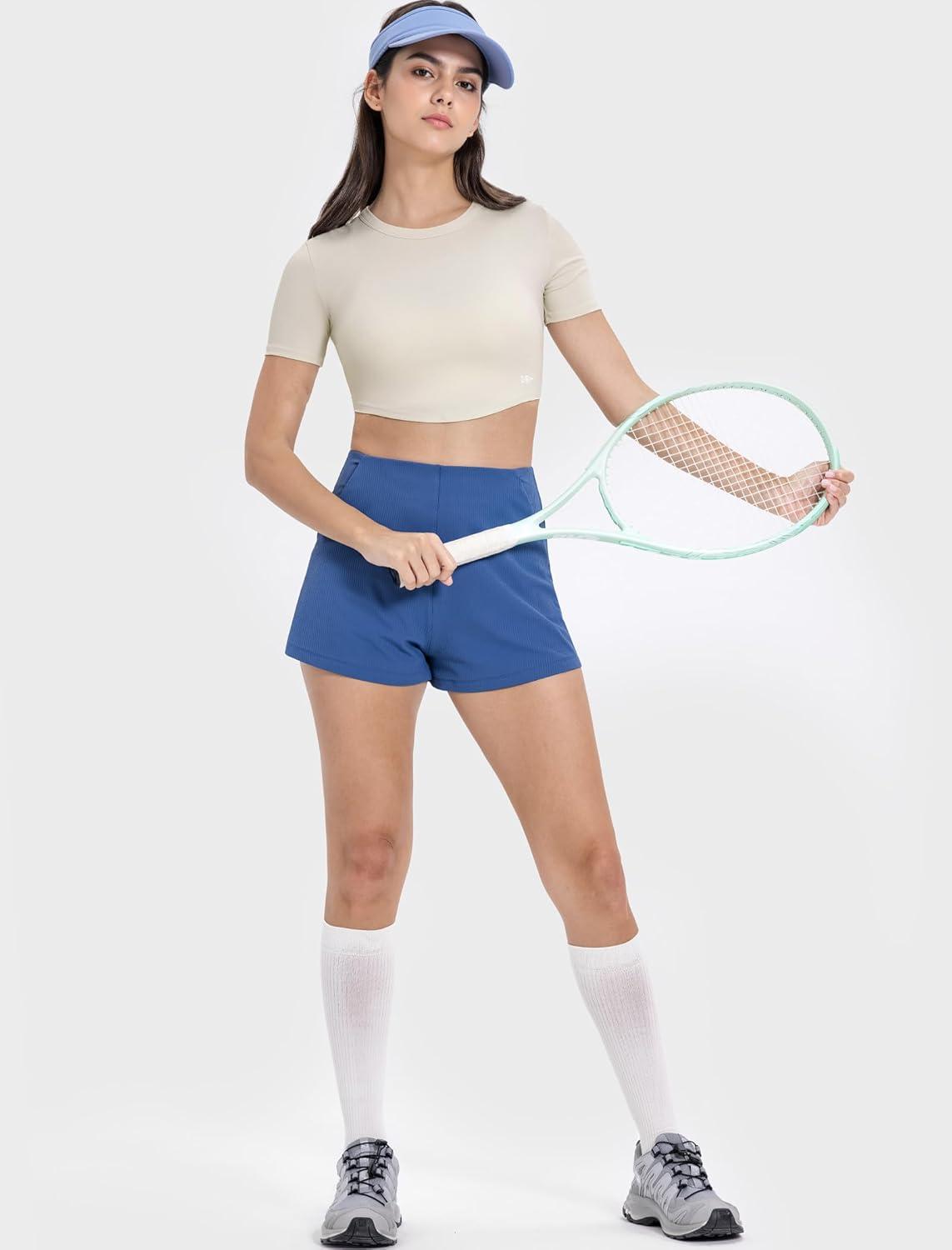 Yvette Womens Cropped Top Short Sleeve Breathable T-Shirts Athletic Yoga Tee Tops(Off-white)