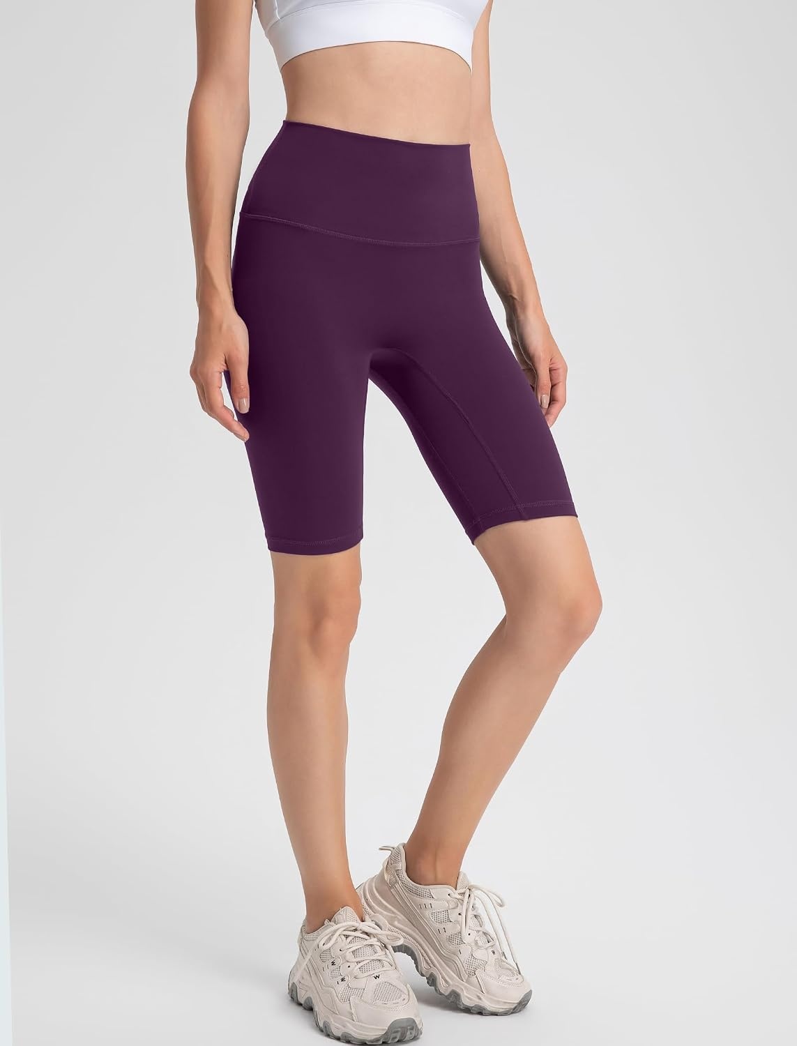 Yvette Womens Biker Shorts Tummy Control High Waist Running Workout Yoga Shorts(Reddish Purple)