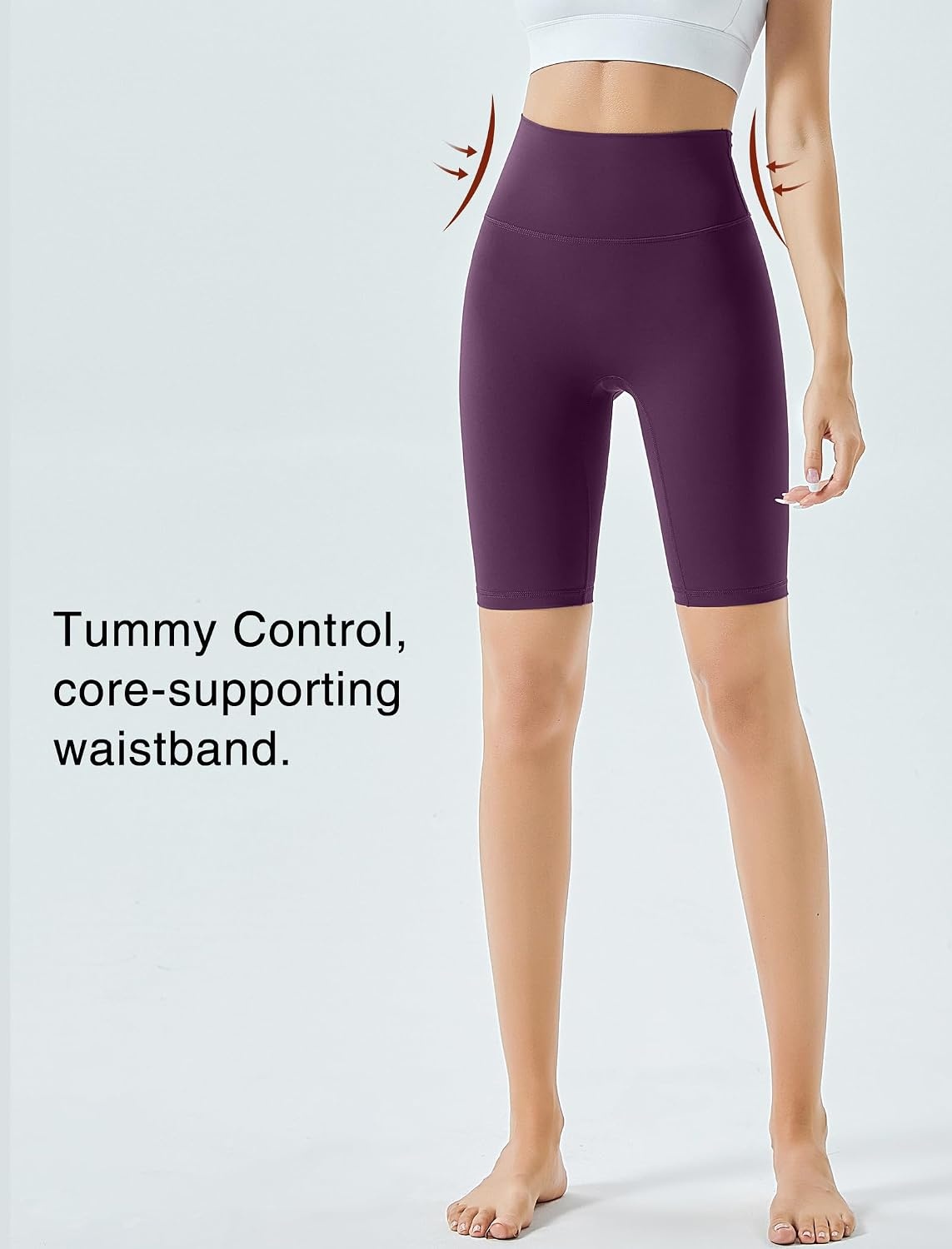 Yvette Womens Biker Shorts Tummy Control High Waist Running Workout Yoga Shorts(Reddish Purple)