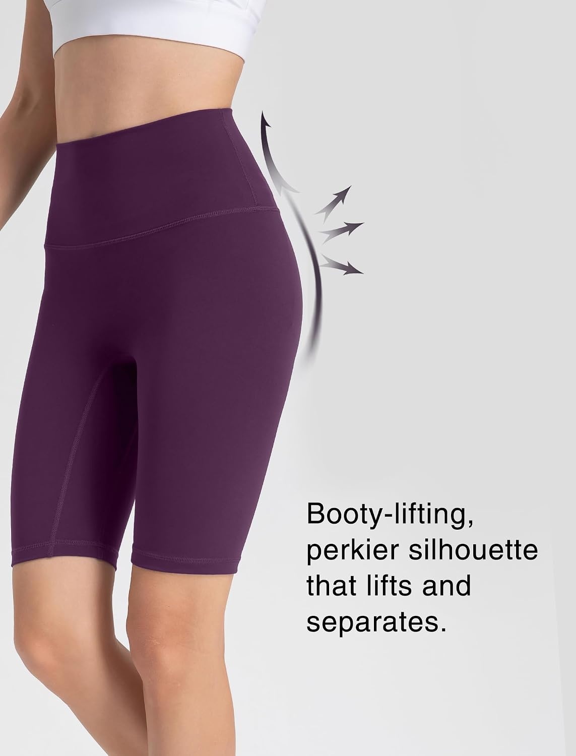 Yvette Womens Biker Shorts Tummy Control High Waist Running Workout Yoga Shorts(Reddish Purple)