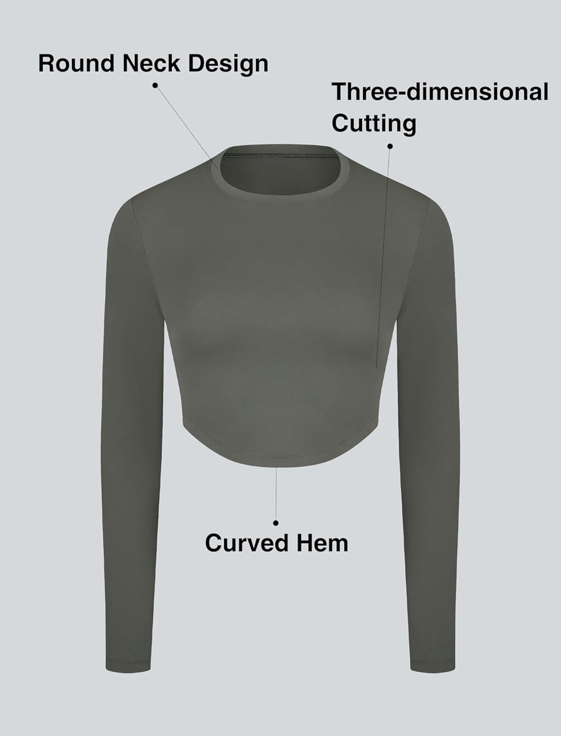 Yvette Women’s Workout Athletic T-Shirts Long Sleeve Running Basic Tee Top Gym Casual Cropped Shirts(Army Green)