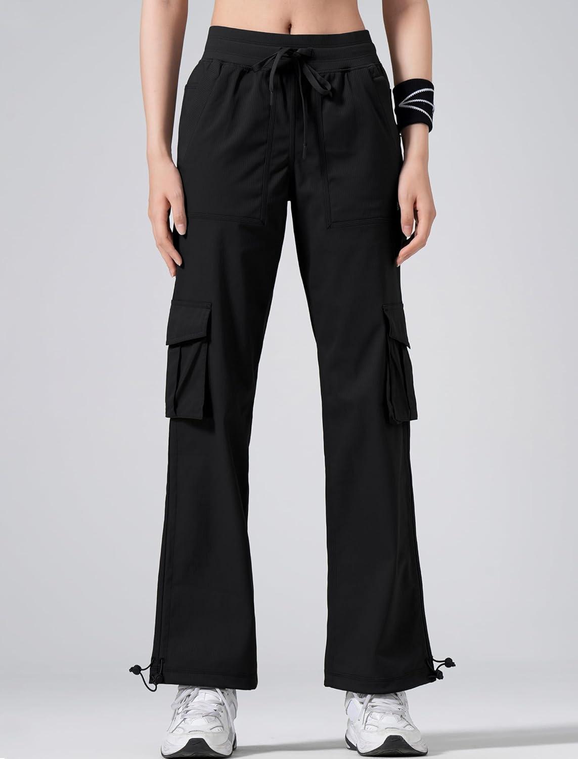 Yvette Cargo Pants for Women High Waisted Quick Dry Lightweight Hiking Casual Pants with Pockets(Black)