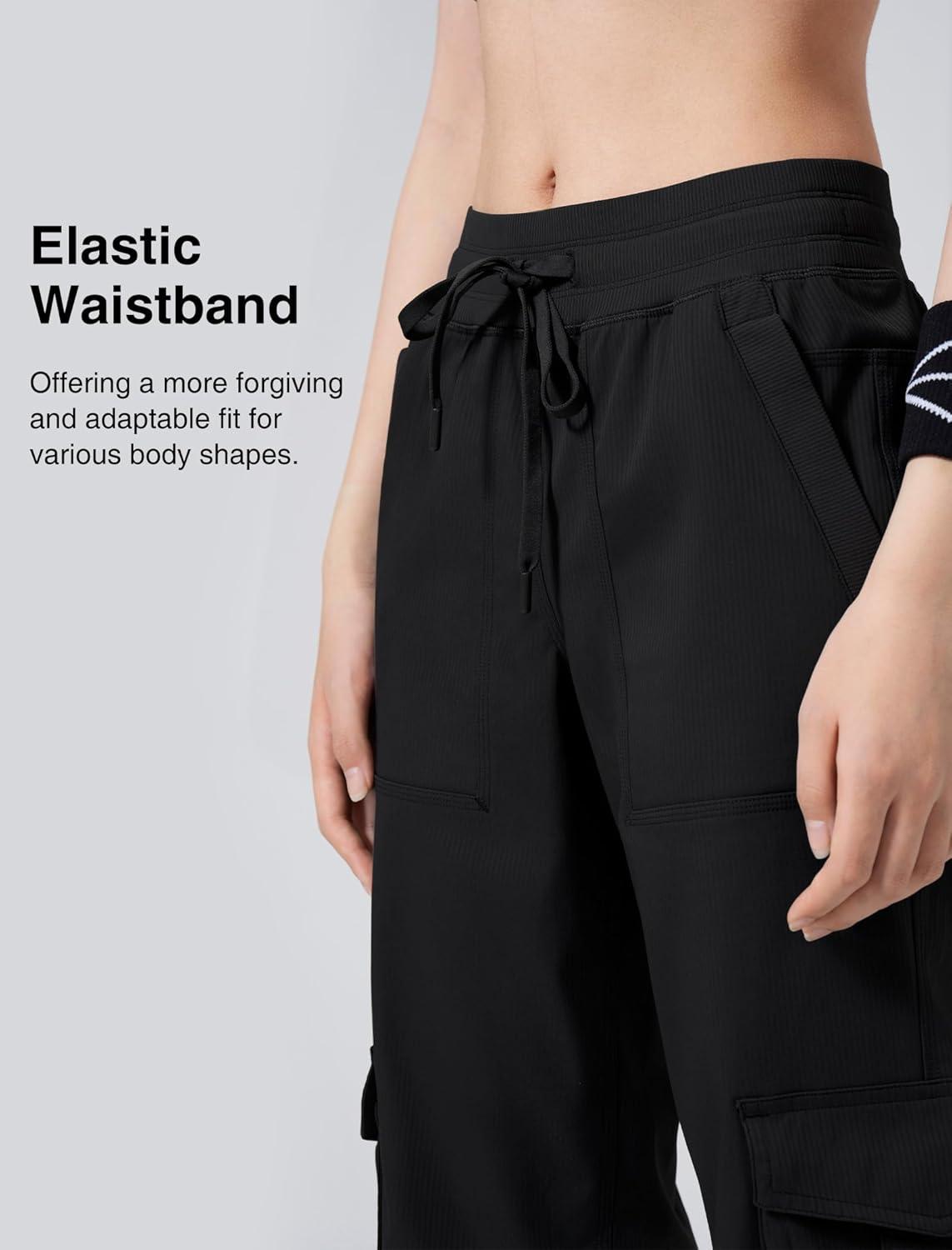 Yvette Cargo Pants for Women High Waisted Quick Dry Lightweight Hiking Casual Pants with Pockets(Black)