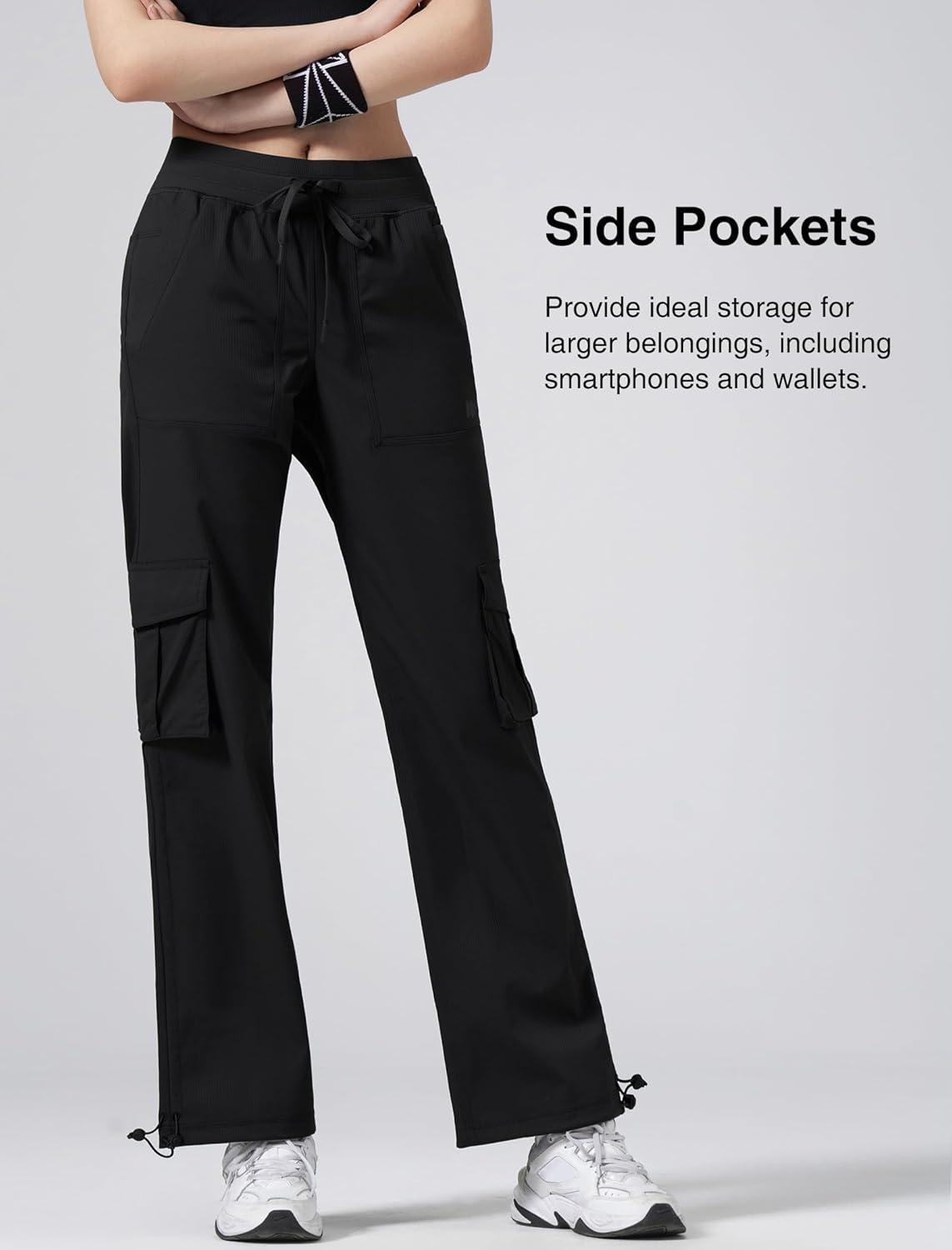 Yvette Cargo Pants for Women High Waisted Quick Dry Lightweight Hiking Casual Pants with Pockets(Black)