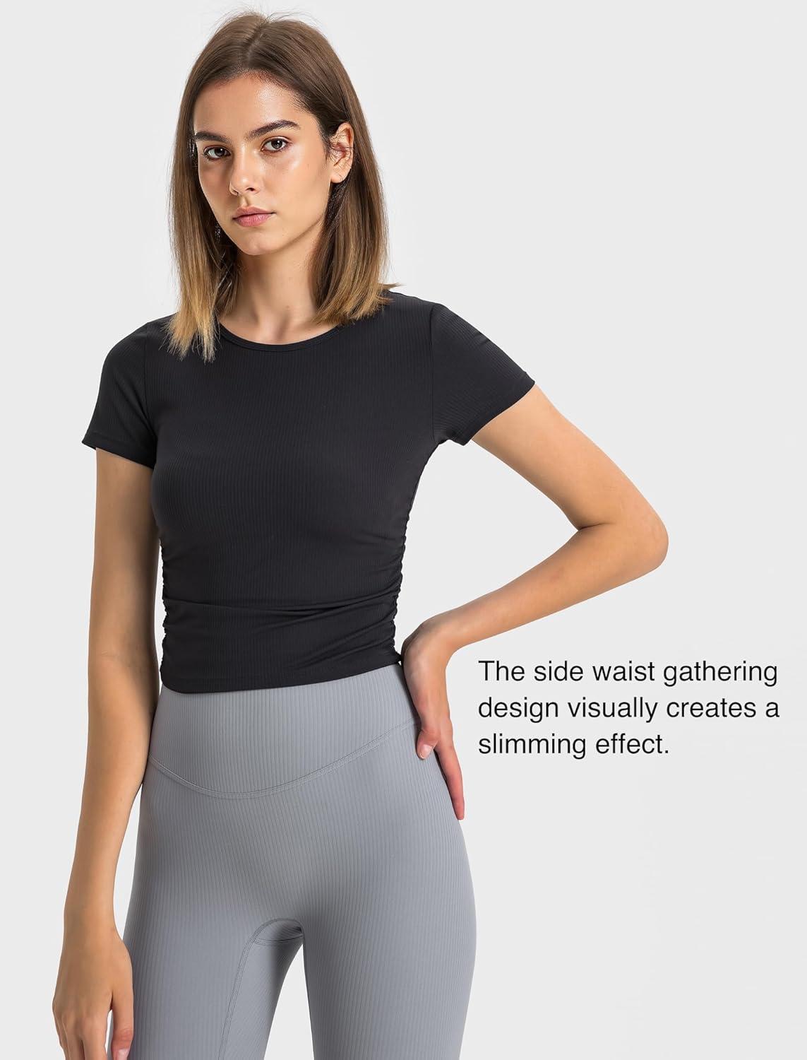 Yvette Women’s Short Sleeve Crop Tops Slim Fit Breathable Cropped Athletic Shirts Gym Casual Workout Basic Tee(Black)