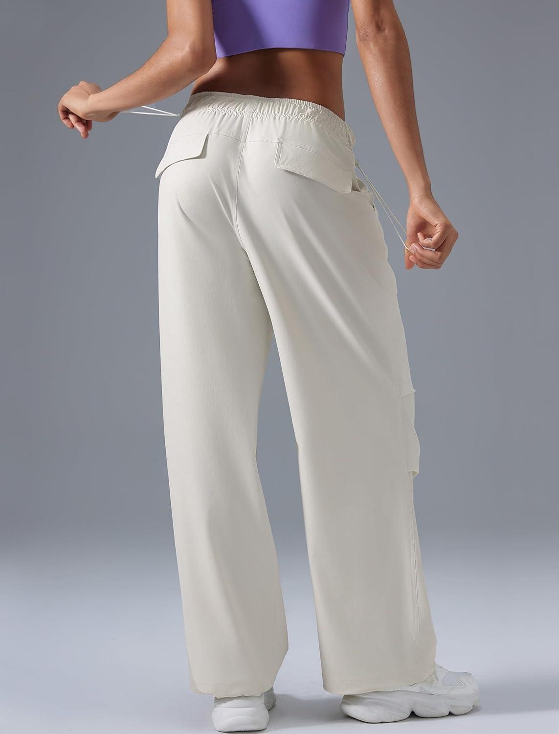 Yvette Women’s Joggers Parachute Pants Athletic Running Quick Dry Sweatpants with Pockets(White)