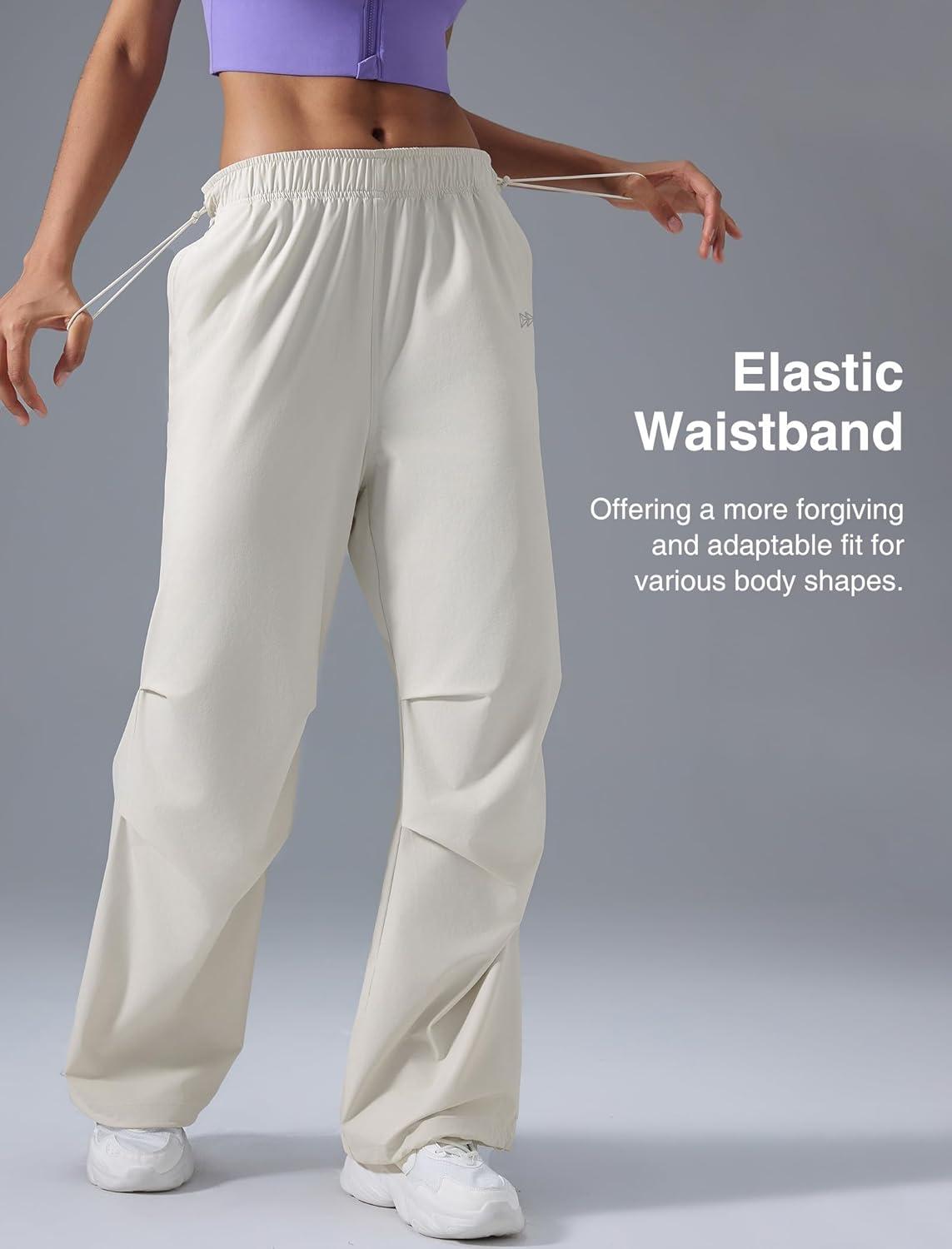 Yvette Women’s Joggers Parachute Pants Athletic Running Quick Dry Sweatpants with Pockets(White)
