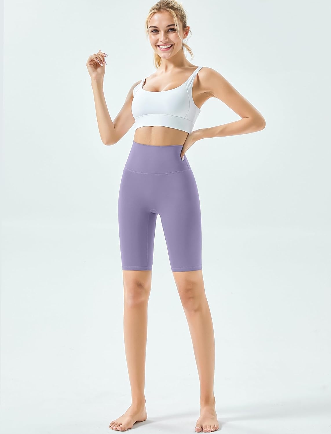 Yvette Womens Biker Shorts Tummy Control High Waist Running Workout Yoga Shorts(Purple)