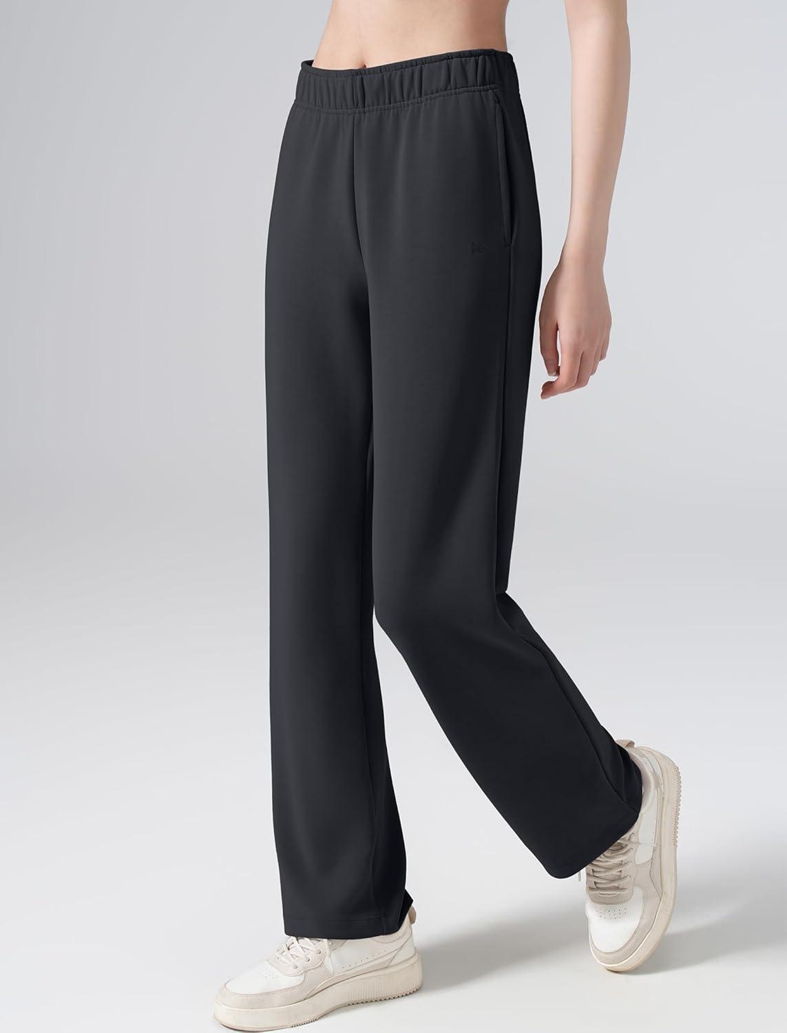 Yvette Women’s Sweatpants Casual Pants Open Bottom with Pockets Yoga Lounge(Black)