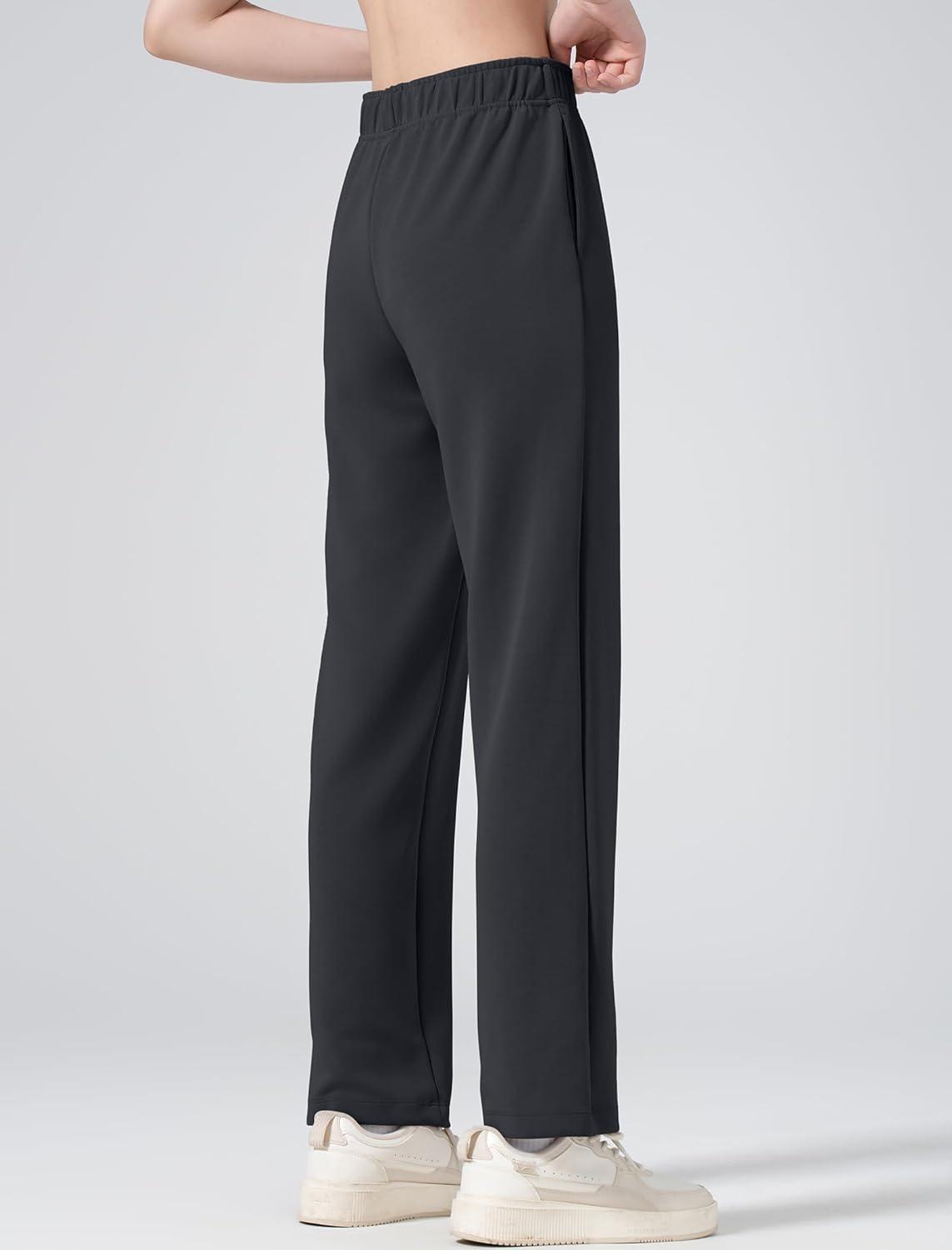 Yvette Women’s Sweatpants Casual Pants Open Bottom with Pockets Yoga Lounge(Black)