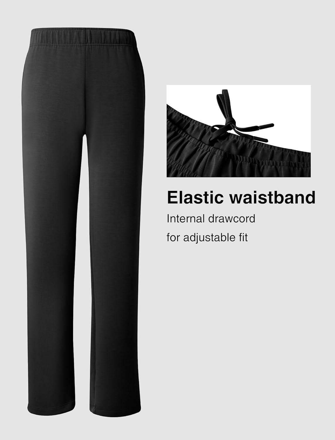 Yvette Women’s Sweatpants Casual Pants Open Bottom with Pockets Yoga Lounge(Black)