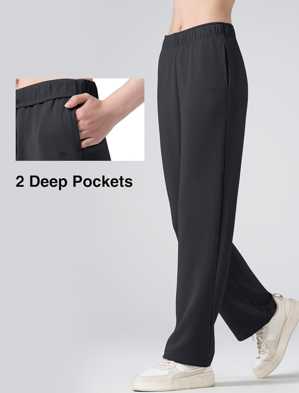 Yvette Women’s Sweatpants Casual Pants Open Bottom with Pockets Yoga Lounge(Black)