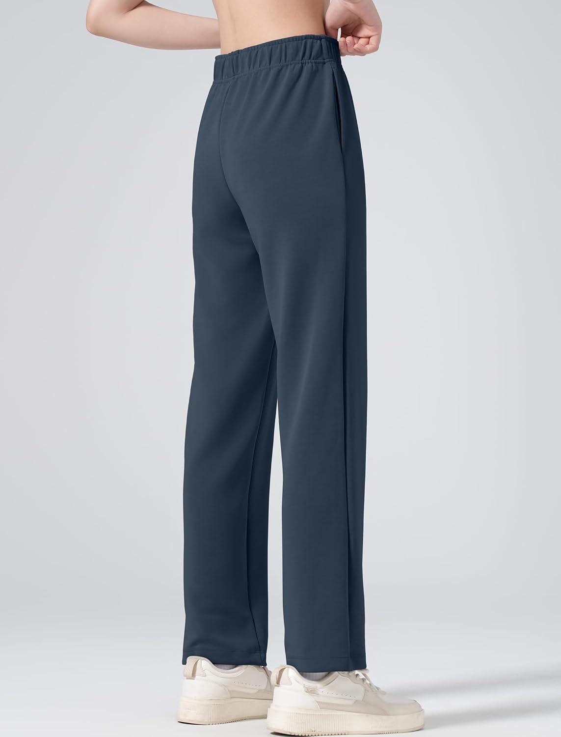 Yvette Women’s Sweatpants Casual Pants Open Bottom with Pockets Yoga Lounge(Navy)