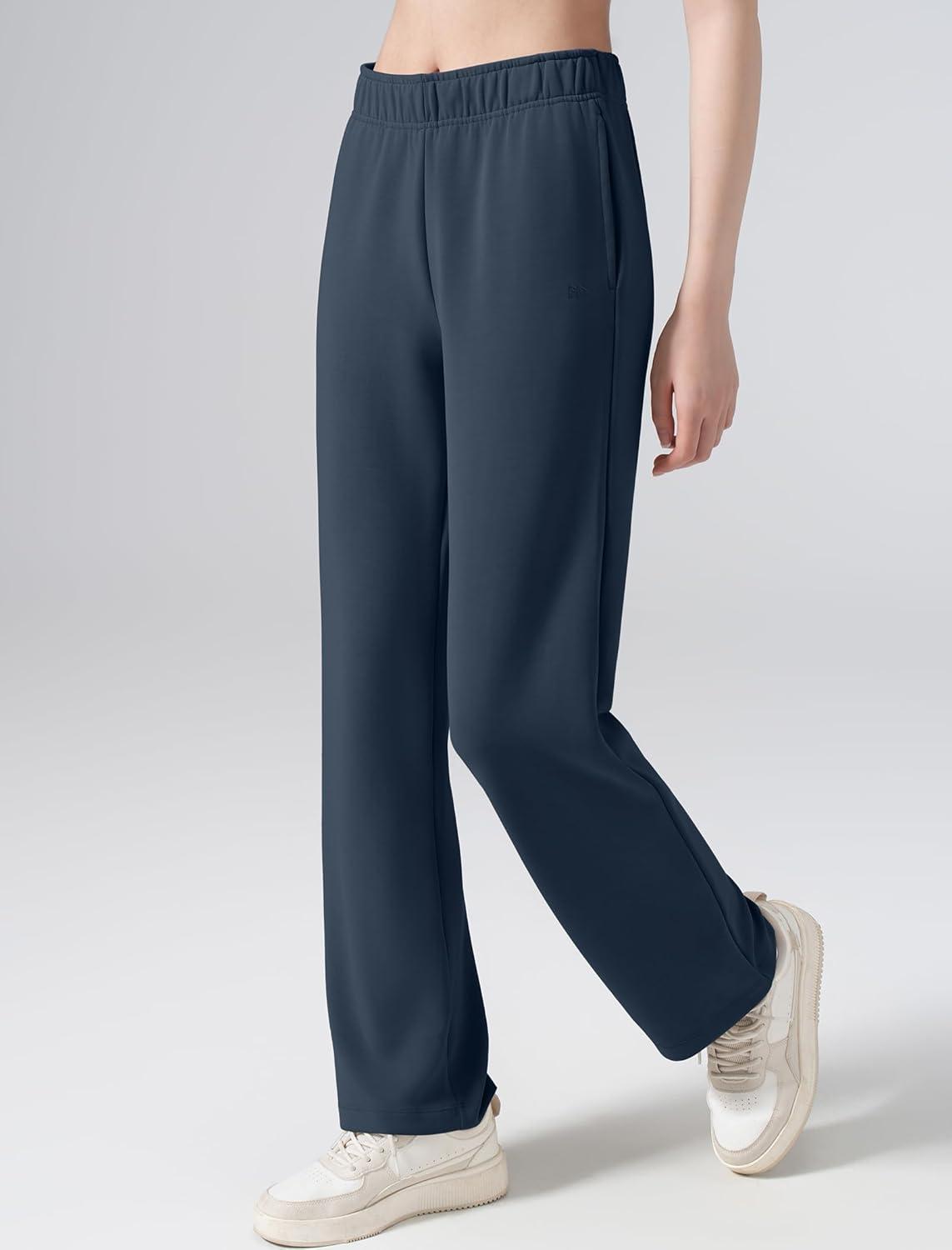 Yvette Women’s Sweatpants Casual Pants Open Bottom with Pockets Yoga Lounge(Navy)