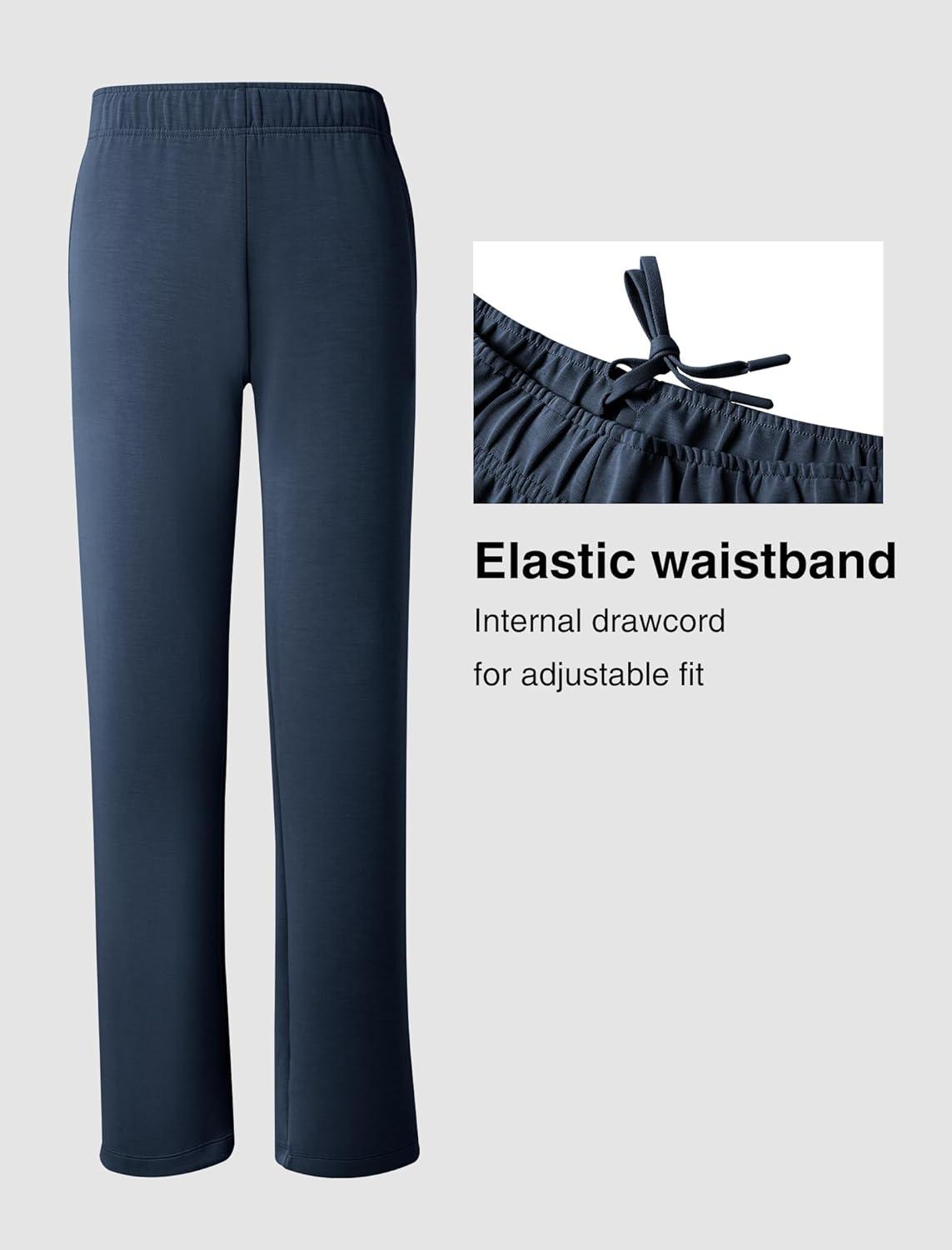 Yvette Women’s Sweatpants Casual Pants Open Bottom with Pockets Yoga Lounge(Navy)