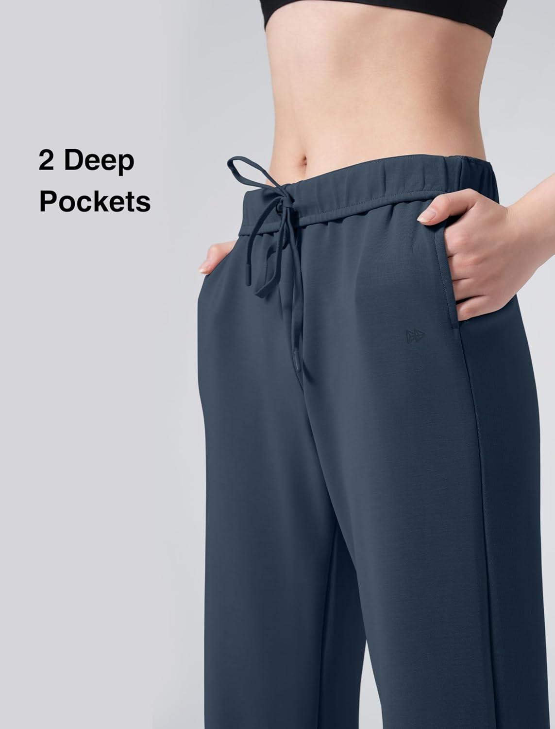 Yvette Women’s Sweatpants Casual Pants Open Bottom with Pockets Yoga Lounge(Navy)