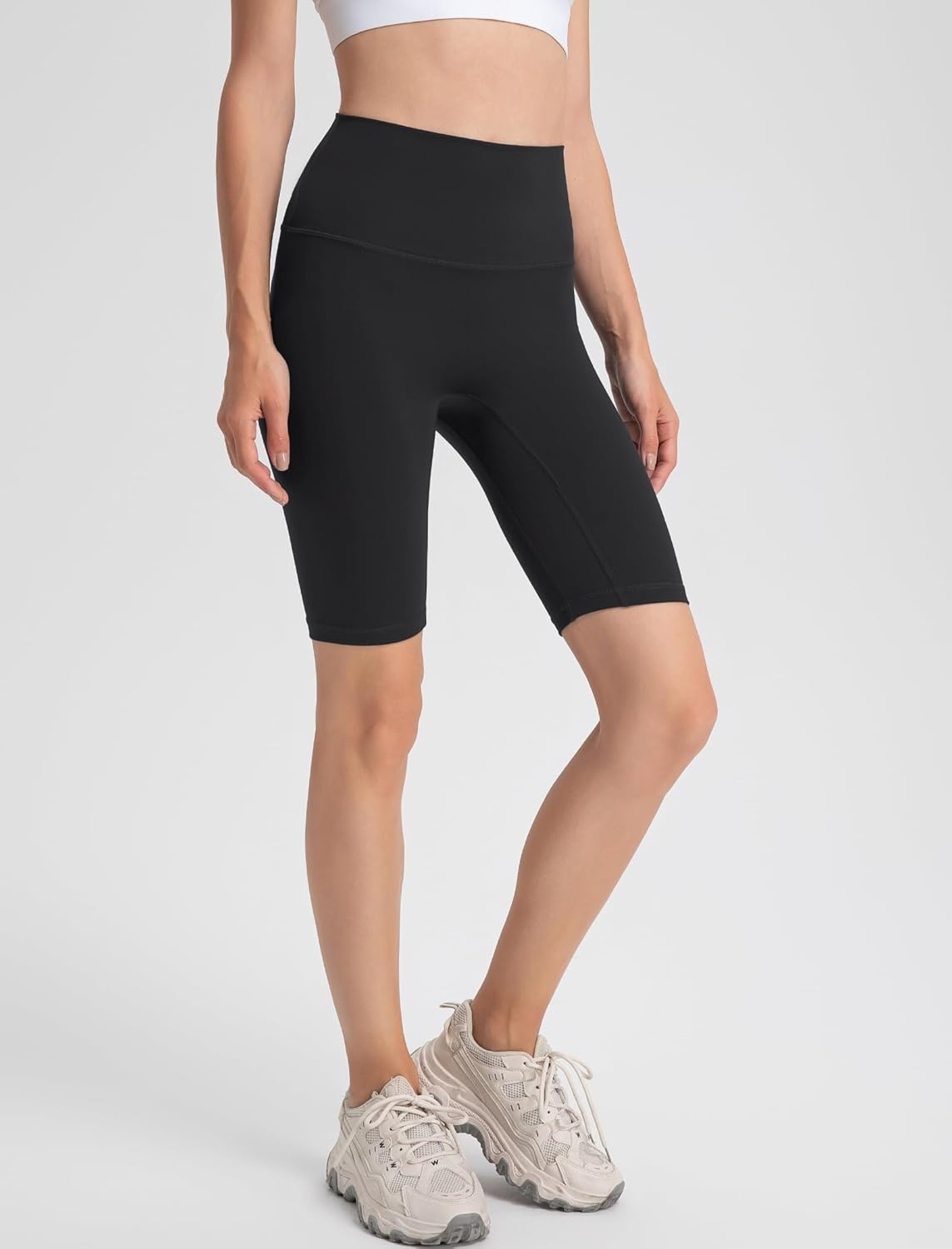 Yvette Womens Biker Shorts Tummy Control High Waist Running Workout Yoga Shorts(Black)