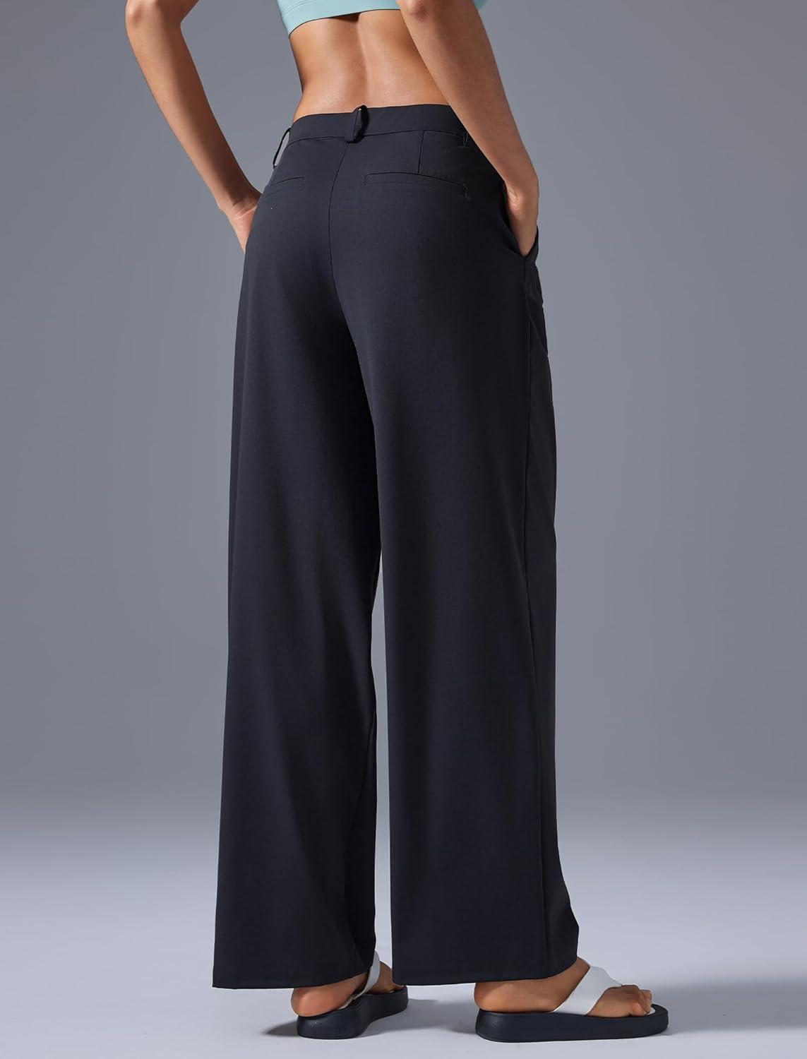 Yvette Dress Pants for Women Wide Leg Pleated Trousers High Waist Yoga Pants with Pockets(Black)