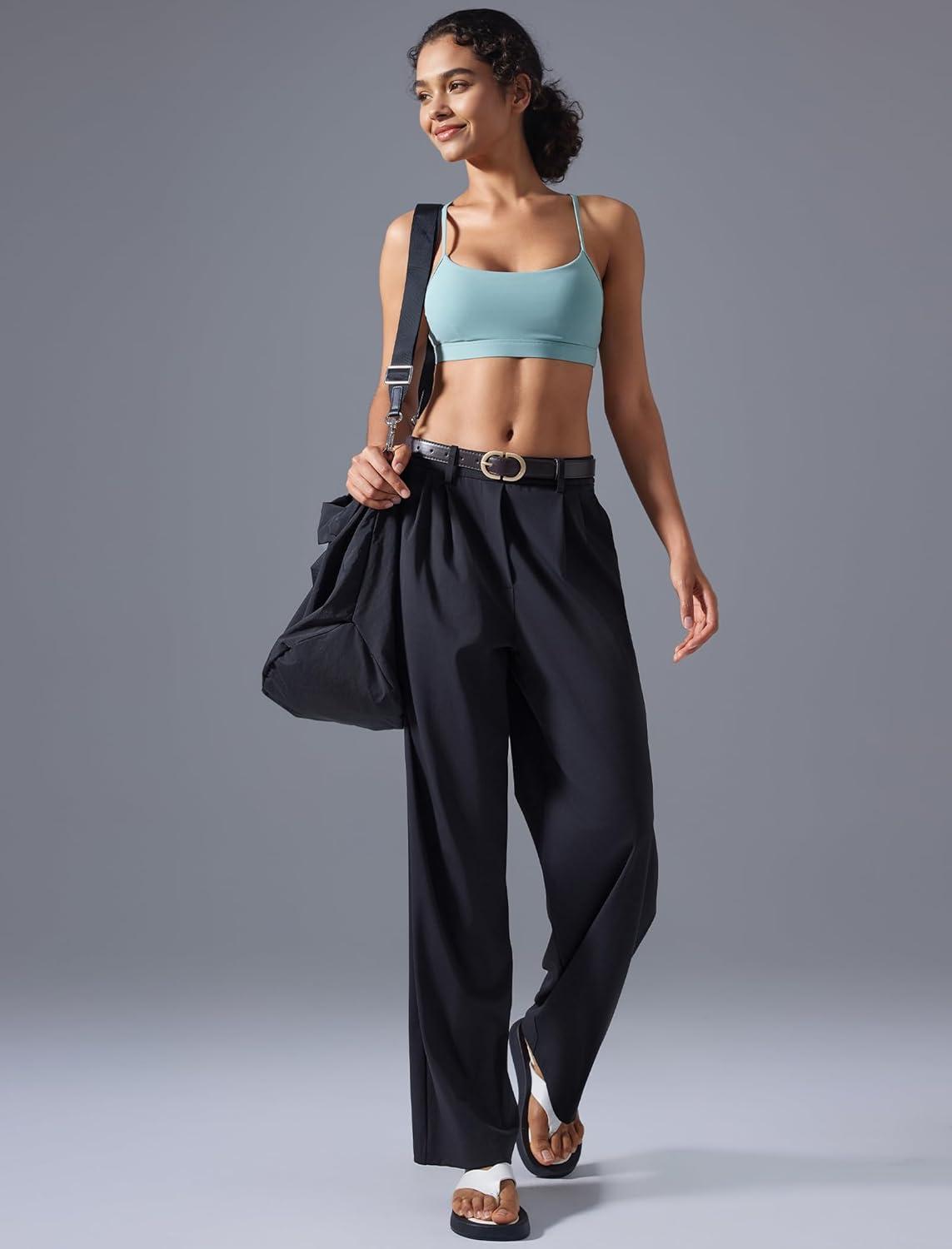 Yvette Dress Pants for Women Wide Leg Pleated Trousers High Waist Yoga Pants with Pockets(Black)