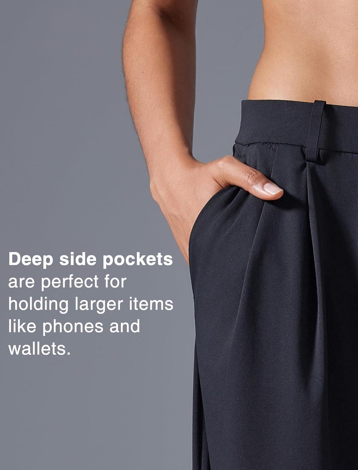 Yvette Dress Pants for Women Wide Leg Pleated Trousers High Waist Yoga Pants with Pockets(Black)
