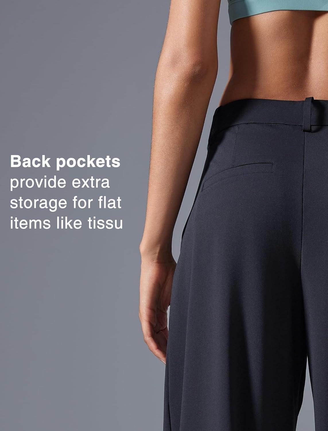 Yvette Dress Pants for Women Wide Leg Pleated Trousers High Waist Yoga Pants with Pockets(Black)