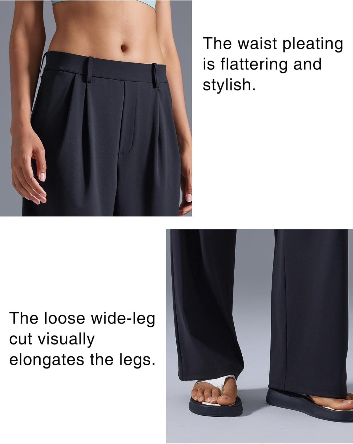 Yvette Dress Pants for Women Wide Leg Pleated Trousers High Waist Yoga Pants with Pockets(Black)