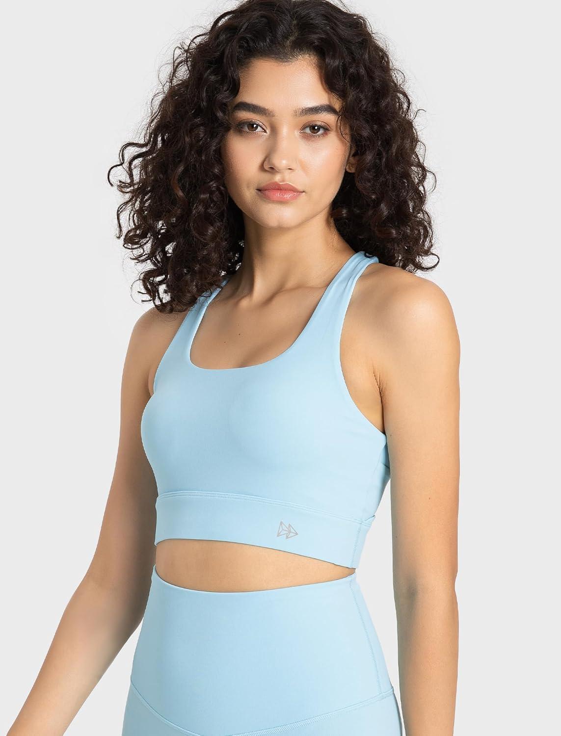 Yvette Yoga Sports Bras for Women Full Support Open Back Sports Bra Crop Tank with Removable Pads(Blue)